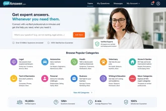 JustAnswer online expert service dashboard showing professional help categories