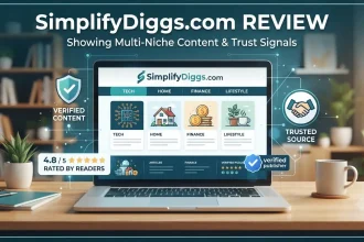 SimplifyDiggs.com review showing its multi-niche content website and trust signals